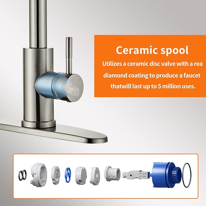 Kitchen Faucet with Pull Down Sprayer Brushed Nickel, High Arc Single Handle Sink Deck Plate, Commercial Modern rv Stainless Steel Faucets, Grifos De Cocina