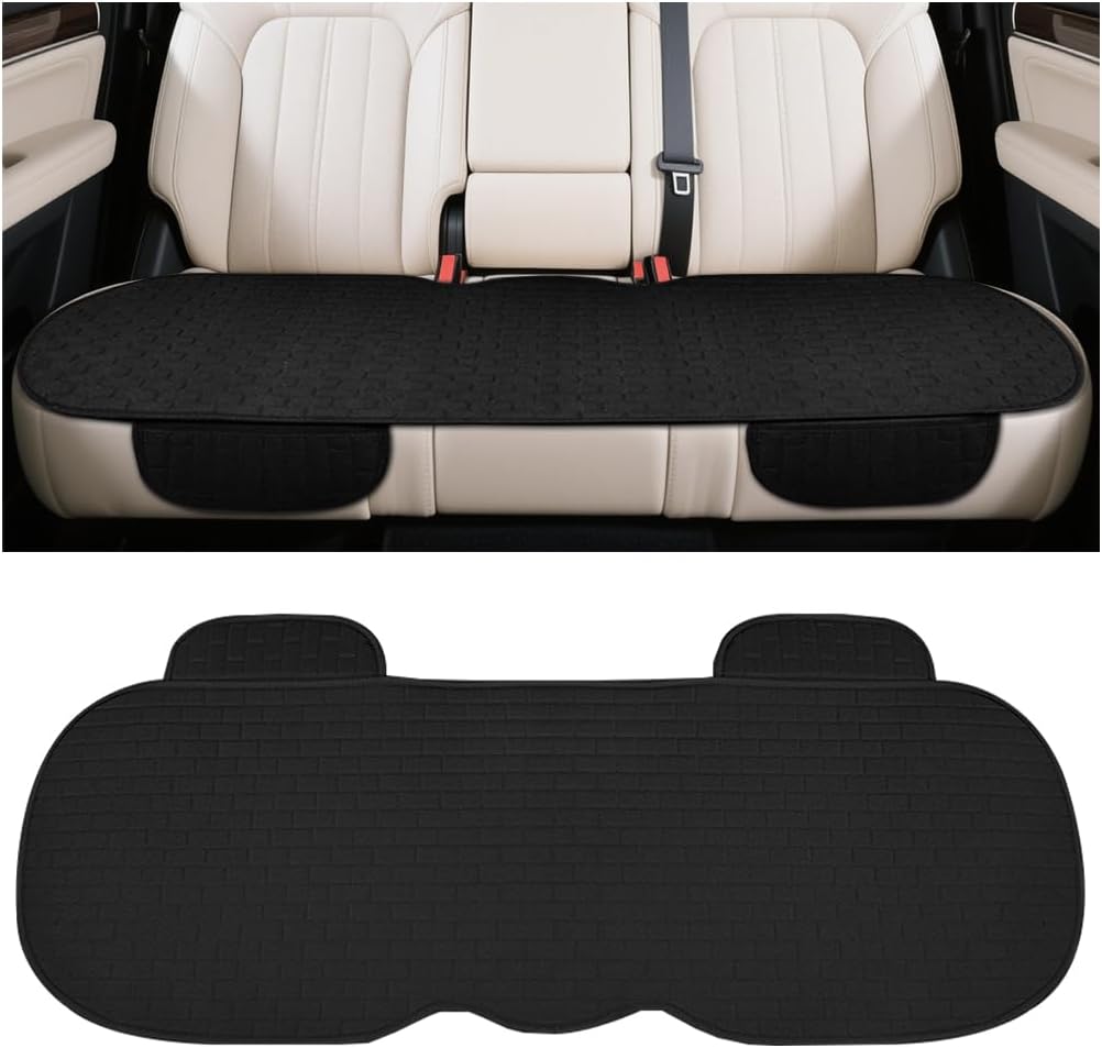 Osilly Car Back Seat Cover, Anti-Slip Long Vehicle Rear Bench Protectors with Storage Pocket, Breathable Comfortable Auto Interior Seating Bottom Protection Accessories, Universal Fit (Black)