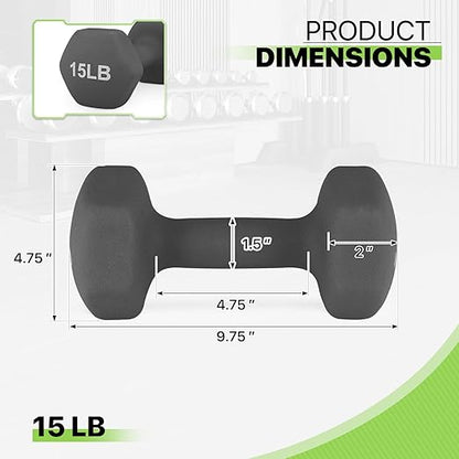 Dumbbells Hand Weights Set, Neoprene Coated Hexagon Workout Dumbbell for Women and Men, 1, 2, 3, 5, 8, 10, 12, 15lbs - Pair