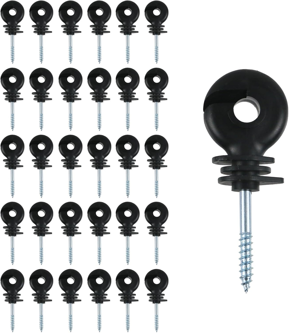 Oedema 30 Pcs Electric Fence Insulator Screw-in Wood Post Insulators Ring Insulators for Farm Animal Fencing, Black