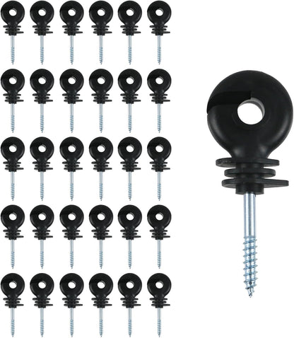 Oedema 30 Pcs Electric Fence Insulator Screw-in Wood Post Insulators Ring Insulators for Farm Animal Fencing, Black