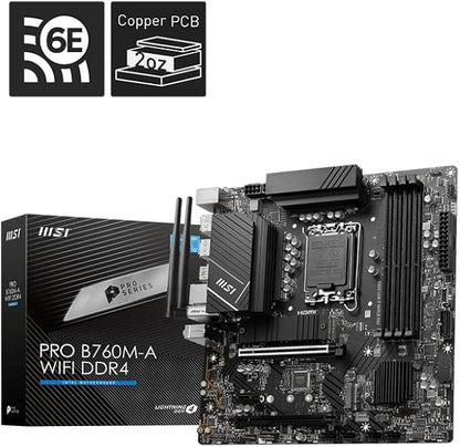 MSI PRO B760M-A WiFi DDR4 ProSeries Motherboard (Supports 12th/13th/14th Gen Intel Processors, LGA 1700, DDR4, PCIe 5.0, M.2, 2.5Gbps LAN, USB 3.2 Gen2, HDMI/DP, Wi-Fi 6E, Bluetooth 5.3, mATX)
