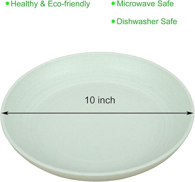 10 Inches Unbreakable Wheat Straw Plates - Reusable Plate Set - Dishwasher & Microwave Safe - Perfect for Dinner Dishes - Healthy, BPA Free & Eco-Friendly (10 Inches)