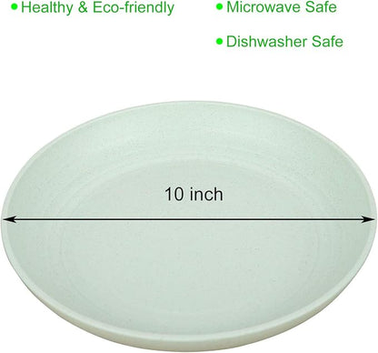 10 Inches Unbreakable Wheat Straw Plates - Reusable Plate Set - Dishwasher & Microwave Safe - Perfect for Dinner Dishes - Healthy, BPA Free & Eco-Friendly (10 Inches)