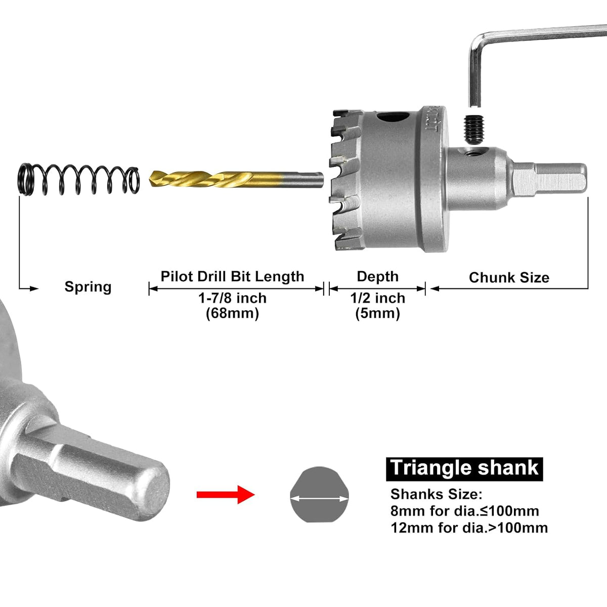 SALI 2" (51mm) TCT Hole Saw Kit Tungsten Carbide Tipped Hole Saw Drill Bit with Titanium-Plated Pilot Drill bit for Metal, Stainless Steel, Iron, Plastic