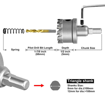 SALI 2" (51mm) TCT Hole Saw Kit Tungsten Carbide Tipped Hole Saw Drill Bit with Titanium-Plated Pilot Drill bit for Metal, Stainless Steel, Iron, Plastic