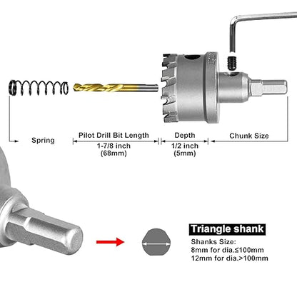 SALI 2" (51mm) TCT Hole Saw Kit Tungsten Carbide Tipped Hole Saw Drill Bit with Titanium-Plated Pilot Drill bit for Metal, Stainless Steel, Iron, Plastic