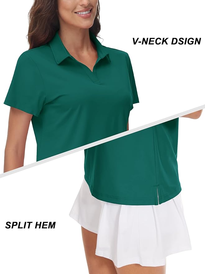 TACVASEN Women's V-Neck Polo Shirts UPF 50+ Short Sleeve Sun Protection Quick Dry Golf Polos Collared Shirt