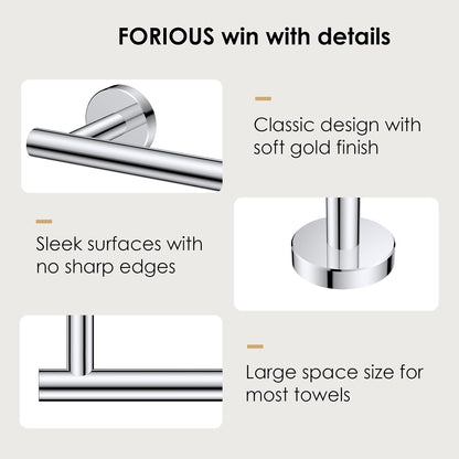 FORIOUS Towel Racks for Bathroom Wall Mounted, Stainless Steel Bathroom Towel Rack 24 Inch, Includes Wall Mounting Hardware (Chrome)