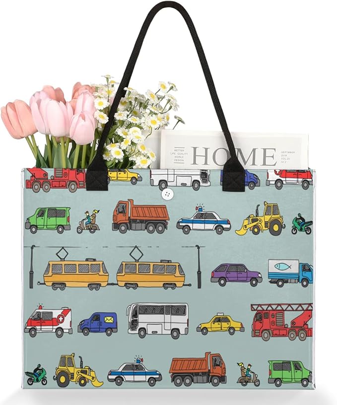 Tote Bag for Women Transportation Car Pattern Large Beach Bag Reusable Grocery Bags Tote Bag for Work Shopping Travel Beach