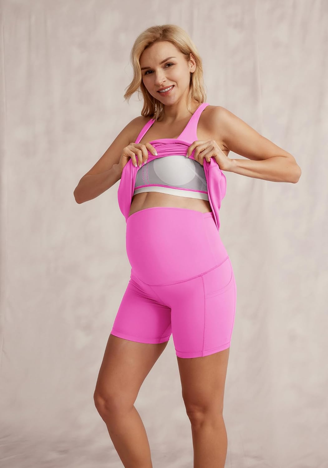 Maacie Maternity Tennis Dress with Shorts and Built in Bra Scoop Neck Sleeveless A-line Workout Golf Dress with Pocket