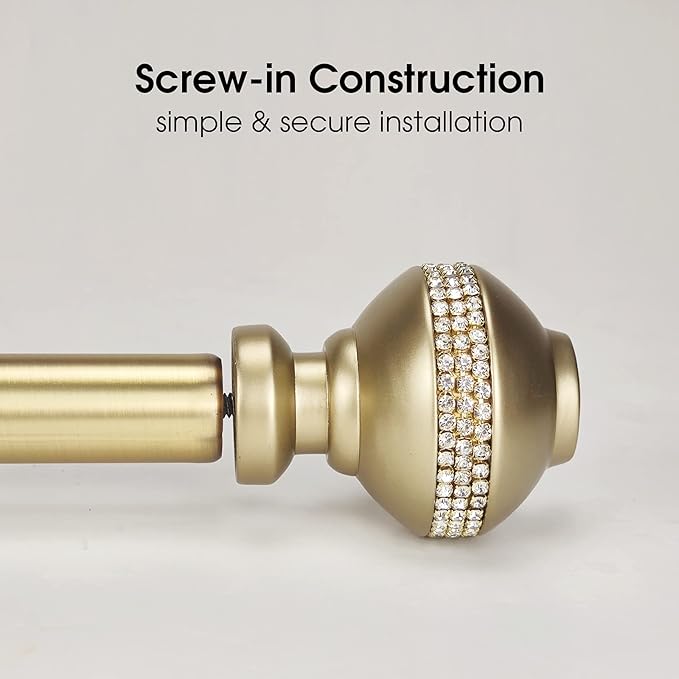 Decorative Curtain Rod Finials, Luxury Rhinestones Gold, Round,Set of 2, Compatible with 1 or 1-18 dia curtain rod, Standalone finial pair, Gold