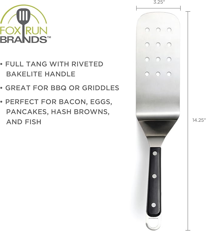 Fox Run Griddle Spatula Slotted, Stainless Steel, Silver, 14.76 x 2.95 x 3.35"