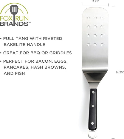 Fox Run Griddle Spatula Slotted, Stainless Steel, Silver, 14.76 x 2.95 x 3.35"