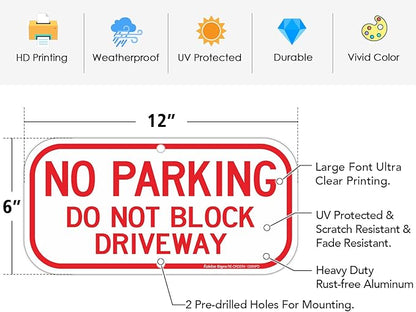 2 Pack No Parking Sign, Do Not Block Driveway Sign, Rust Free .40 Aluminum 12 x 6 Inches, UV Protected, Weather Resistant, Waterproof, Durable Ink?Easy to Mount