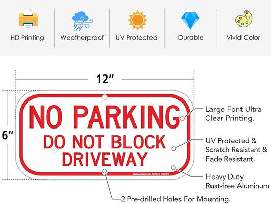 2 Pack No Parking Sign, Do Not Block Driveway Sign, Rust Free .40 Aluminum 12 x 6 Inches, UV Protected, Weather Resistant, Waterproof, Durable Ink?Easy to Mount