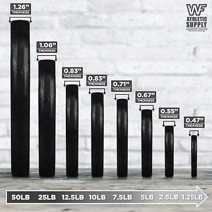 CAPHAUS Black Standard Solid Cast Iron Weight Plates 1-inch Center Hole for Standard Barbell  Dumbbell Handles Size available in 1.252.557.51012.525  50 LB Multiple Options