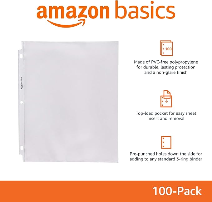 Basics Sheet Protector, Non-Glare, 100-Pack, 8.5 x 11, Clear