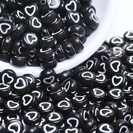 200Pcs DIY 7mm Materials Acrylic Flat Round Heart Pattern Spacer Loose Beads (Style 3)