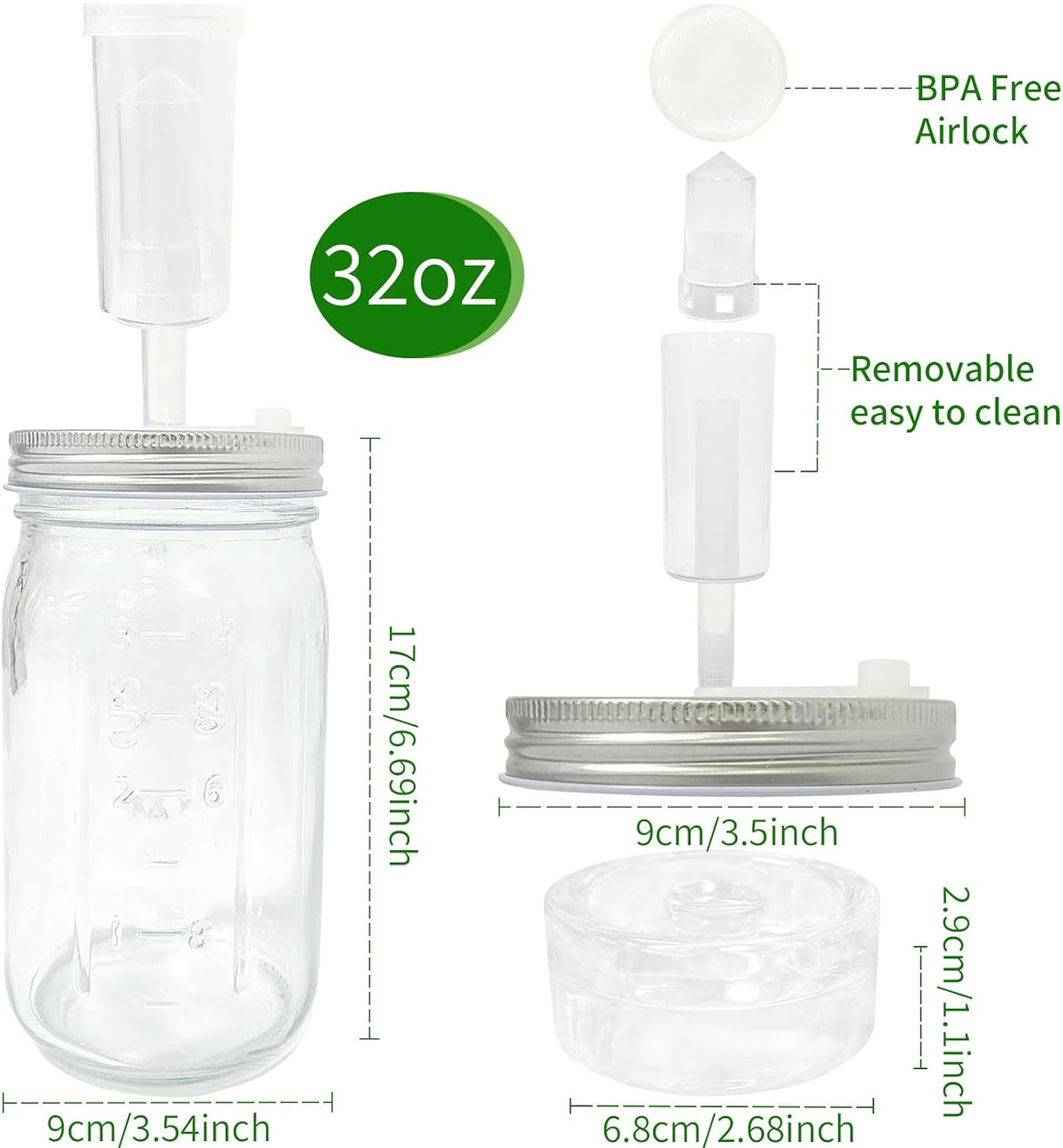 2 Pack 32oz Wide Mouth Mason Jar Ferment Kit Jars Included Lids, (No Accessories Included)