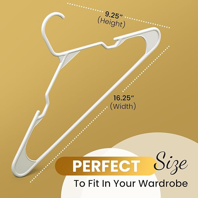 50 Pack Adult Plastic Hanger for Shirt Pants Coats Dresses Skirts Suits Jackets - Standard Thick Coat Hanger - Sturdy & Durable Design with Shoulder Grooves Hook - White