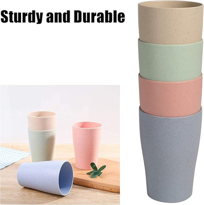 WANBY Wheat Straw Cup 4 Pcs Unbreakable and Reusable Drinking Cups Eco-Friendly Healthy Tumbler Set for Milk Juice and Water Dishwasher Safe (4 Pcs 11 Oz)