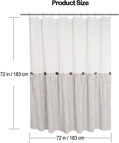 Farmhouse Shower Curtain,Beige and Brown Striped,Button Curtain,Spa Waffle and Cotton Woven Fabric,Rustic Charm Country Chic Style,72x72 in