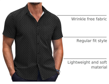 COOFANDY Mens Short Sleeve Button Down Shirts Wrinkle Free Dress Shirts Casual Polka Dot Print Shirt with Pocket.