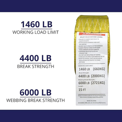 1 Pack E-Track Ratchet Straps 2" x15' 4400LB Tie Down