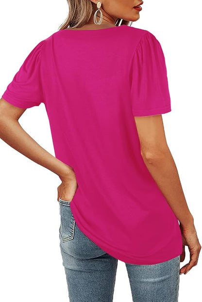 WIHOLL Womens Summer Tops Casual Square Neck Puff Short Sleeve T Shirts