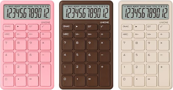 UNIONE Pocket  Desktop Beige Calculator with a Bright LCD, Dual Power Handheld Desktop. Color. Business, Office, High School
