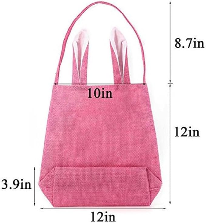 Easter Egg Hunt Basket Bag - Bunny Rabbit Ear Design - Reusable Grocery Shopping Baskets - Kids Party Gift Bags - Baby Shower  Book Storage by Jolly Jon (BurlapWhite Ears)