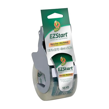 Duck EZ Start Packing Tape with One-Handed Dispenser Frustration-Free, Whisper Quiet, Beginner-Friendly, Moving & Shipping Boxes, Clear, 1.88 Inch x 55 Yards