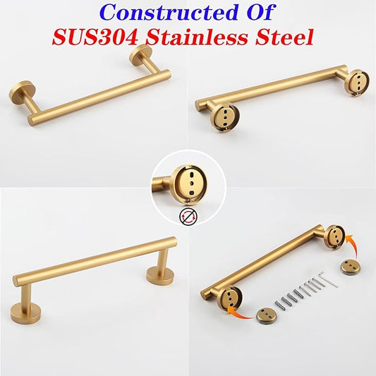 GERZWY 12-Inch Bathroom Towel Bar Modern Round Style Gold Stainless Steel Hand Towel Holder Wall Mount AG1101C30.5-BE