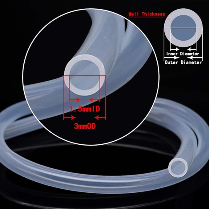 Silicone Tubing 1.5mm (116") ID x 3mm OD Food Grade High-temperature Pure Silicone Hose Tube Clear Pipe for Home Brewing Air and Liquid Transfer (Length 6 Meter- 19.68FT)