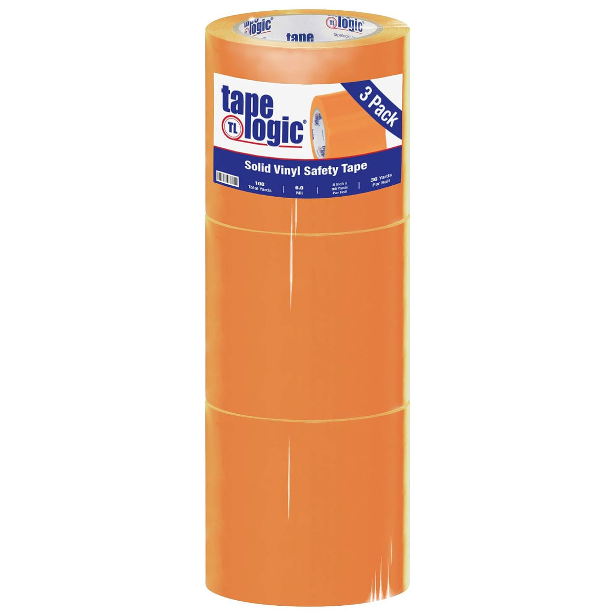 Aviditi Tape Logic Multipurpose Solid Vinyl Safety Tape, (Bulk Pack of 4) 3 Inch x 36 Yards, Orange, Heavy-Duty 6 Mil Thick - Moisture/Grease Resistant, Floor Marking and Social Distancing (Orange)