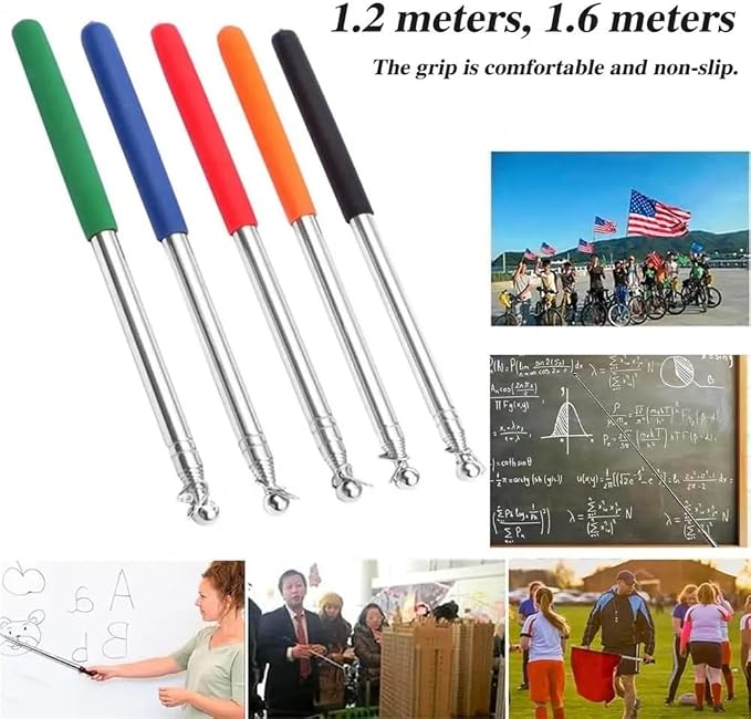 1pcs 1.2/1.6M Tour Guide Flag Pole Non-Slip Stainless Steel Extendable Teacher Pointer Banner Handheld FlagPoles(Black 120 cm)