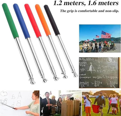 1pcs 1.2/1.6M Tour Guide Flag Pole Non-Slip Stainless Steel Extendable Teacher Pointer Banner Handheld FlagPoles(Black 120 cm)
