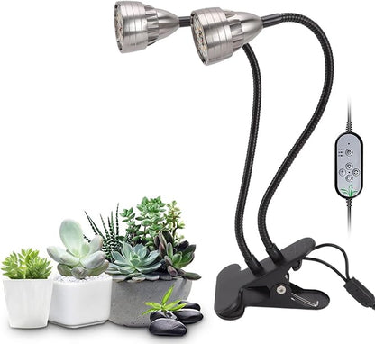 USB Powered Aluminum Shell Plant Grow Light, 360 Degree Bendable Dual Heads Fill Light with 52 LEDs for Indoor Plants with Non Slip Base