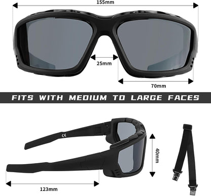 Anti-Fog Safety Motorcycle Riding Sunglasses Foam padded Goggle, Dustproof, Windproof, Hunting, Hiking, Golfing