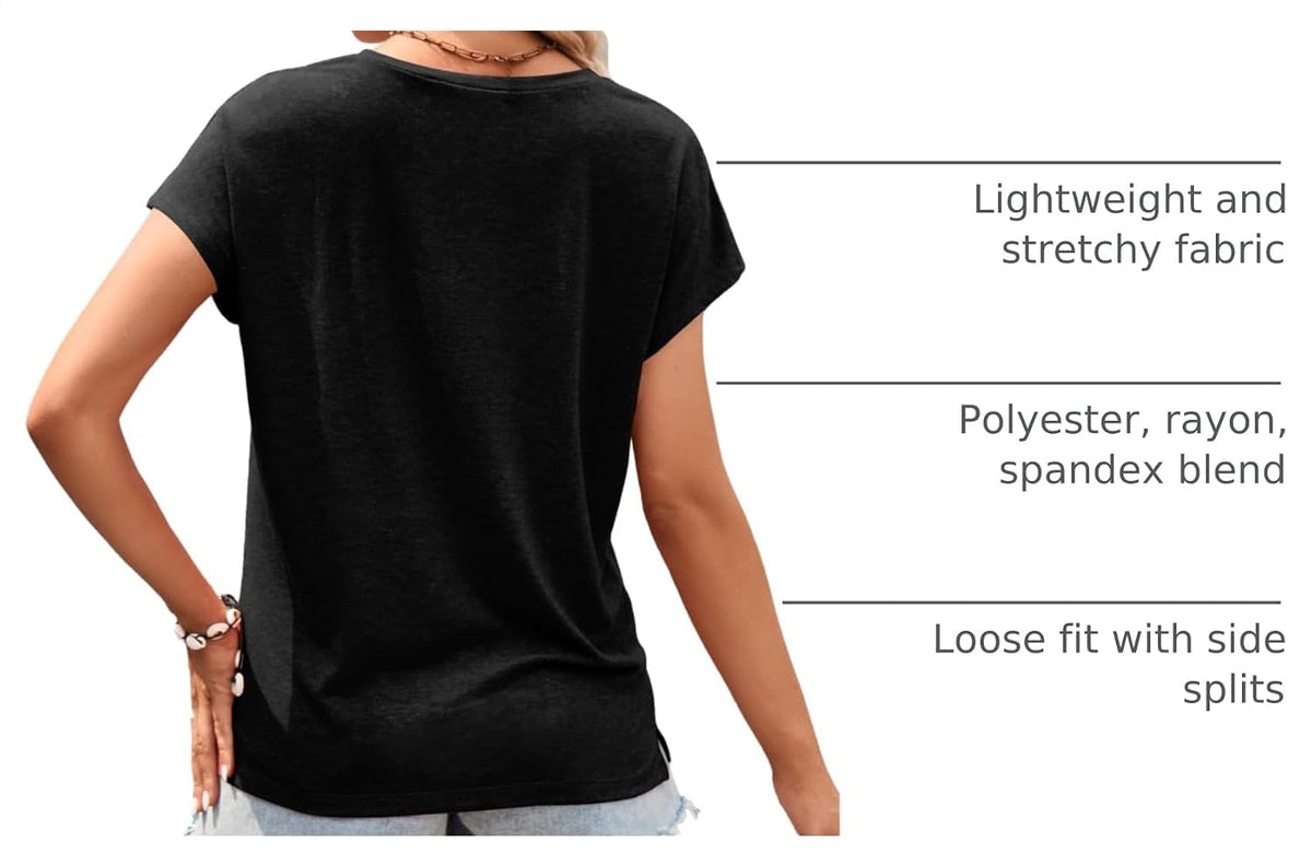 MEROKEETY Women's Boho Cap Sleeve Lace Trim V Neck Tops 2026 Summer Casual Loose Beach Vacation Tee Shirts Blouse.