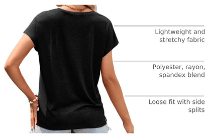 MEROKEETY Women's Boho Cap Sleeve Lace Trim V Neck Tops 2026 Summer Casual Loose Beach Vacation Tee Shirts Blouse.