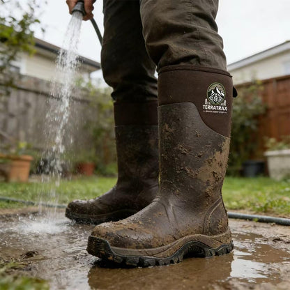 Men's Dual-Sole Waterproof Muck Boots - 6mm Neoprene Rubber Work Shoes for Spring Gardening, Farm & Wet Yard Chores (Anti-Fatigue Soft Toe)