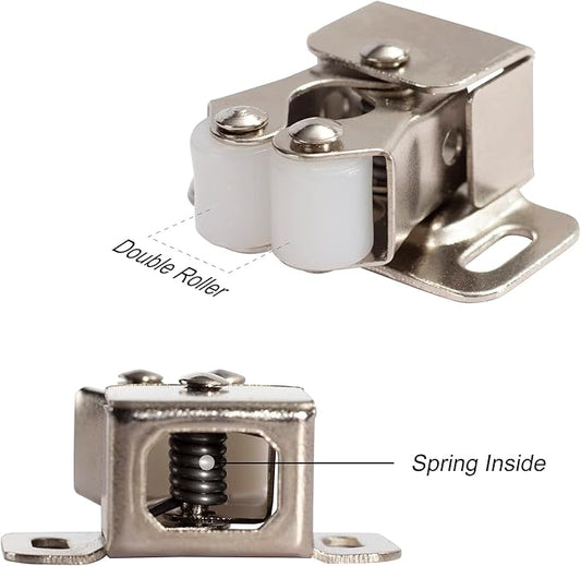 2 PCS Cabinet Latch Double Roller Catch Hardware for Cupboard Closet Cabinet Door Latches and Catches, Nickel