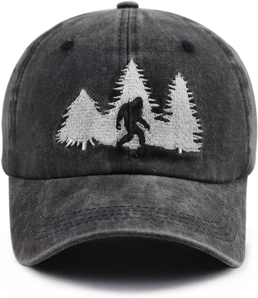 GzacDeope Bigfoot Hats for Men Women, Funny Adjustable Cotton Embroidered Sasquatch Baseball Cap