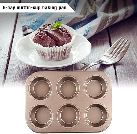 Mini Bund Cake Pan, 6-Cavity Fluted Tube Cake Pan Brownie Bowl Pan Small Round Cake Mold Shortcake Pan for Fall Baking Thanksgiving Bavarois Carbon Steel Cake Pan, Gold