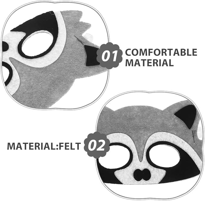 8 pcs Felt Animal Masks: Cartoon Raccoon Half Face Masks Halloween Cosplay Eye Covers for Jungle Themed Birthday Party Decoration Supplies