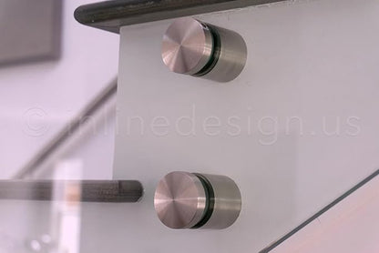 Stainless Steel Glass Clamp Standoffs Round Large Heavy Duty 2 inches for 1/2”, 9/16”, 5/8” & 3/4” Glass Thickness - Inline Design (Pack of 2) (Satin Stainless Steel)
