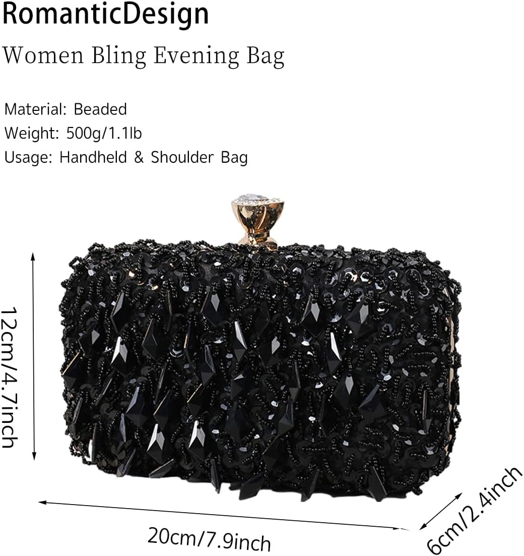 RomanticDesign Women Bling Evening Bag Fashion Embroidered Beaded Sequin Clutch Cocktail Wedding Party Purse