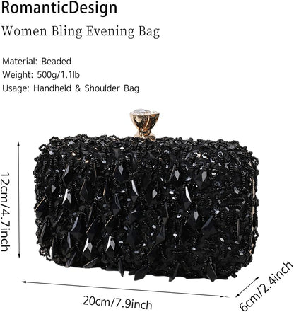 RomanticDesign Women Bling Evening Bag Fashion Embroidered Beaded Sequin Clutch Cocktail Wedding Party Purse
